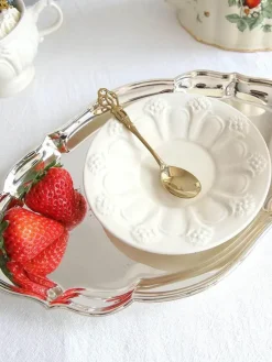 Feast u0026 Flair Küche & Esszimmer-Elegantes Teetassen- und Untertassen-Set „French Garden“ aus cremefarbener Keramik