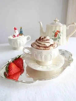 Feast u0026 Flair Küche & Esszimmer-Elegantes Teetassen- und Untertassen-Set „French Garden“ aus cremefarbener Keramik