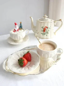 Feast u0026 Flair Küche & Esszimmer-Elegantes Teetassen- und Untertassen-Set „French Garden“ aus cremefarbener Keramik