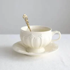 Feast u0026 Flair Küche & Esszimmer-Elegantes Teetassen- und Untertassen-Set „French Garden“ aus cremefarbener Keramik