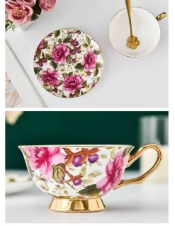 Plates u0026 More Küche & Esszimmer-Elegantes Teetassen-Set aus Bone China – Schwarzes Kaffeegeschirr mit Untertasse und Löffel