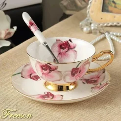Feast u0026 Flair Küche & Esszimmer-Elegantes Teetassen-Set aus Bone China – 200 ml Kaffeetassen für ein romantisches britisches Café