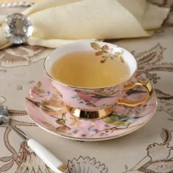 Feast u0026 Flair Küche & Esszimmer-Elegantes Teetassen-Set mit Vogelmotiv – 200 ml Porzellantasse mit Untertasse und Löffel