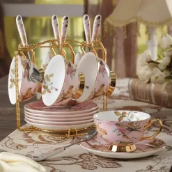 Feast u0026 Flair Küche & Esszimmer-Elegantes Teetassen-Set mit Vogelmotiv – 200 ml Porzellantasse mit Untertasse und Löffel