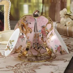 Feast u0026 Flair Küche & Esszimmer-Elegantes Teetassen-Set mit Vogelmotiv – 200 ml Porzellantasse mit Untertasse und Löffel