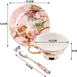 Feast u0026 Flair Küche & Esszimmer-Elegantes Teetassen-Set mit Vogelmotiv – 200 ml Porzellantasse mit Untertasse und Löffel
