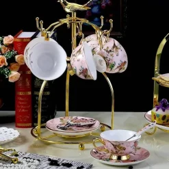 Feast u0026 Flair Küche & Esszimmer-Elegantes Teetassen-Set mit Vogelmotiv – 200 ml Porzellantasse mit Untertasse und Löffel