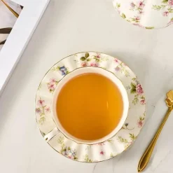 Feast Essentials Küche & Esszimmer-Elegantes Teetassen-Set mit Blumenmotiv – inklusive Löffel und Untertasse