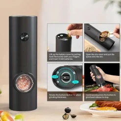 Tom Küche & Esszimmer-2er-Set elektrische Salz- und Pfeffermühlen – batteriebetrieben