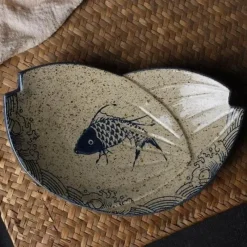 Elegance at the Table Küche & Esszimmer-Essteller-Set mit japanischem Fischdruck – einzigartiges Keramikgeschirr