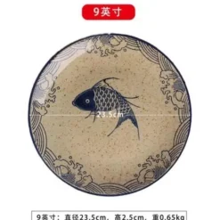 Elegance at the Table Küche & Esszimmer-Essteller-Set mit japanischem Fischdruck – einzigartiges Keramikgeschirr