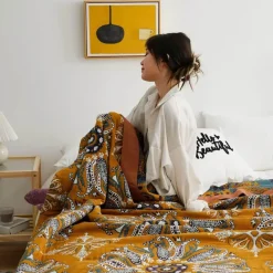 Cozy Haven Bettzeug-Ethnische Baumwolldecke & Überwurf – Boho Floral Gauze Sommerdecke