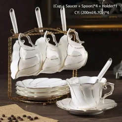 Feast u0026 Flair Küche & Esszimmer-Europäisches Kaffeeservice aus Knochenporzellan – Tee und Kaffee aus Porzellan mit Goldeinlage