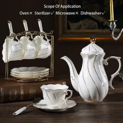 Feast u0026 Flair Küche & Esszimmer-Europäisches Kaffeeservice aus Knochenporzellan – Tee und Kaffee aus Porzellan mit Goldeinlage