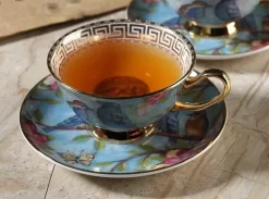 The Cozy Mug Küche & Esszimmer-Europäisches Tee- und Kaffeeset mit blauem Vogel – Tasse aus Knochenporzellan, Teekanne, Zuckerdose, Milchkännchen