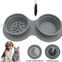 Furry Haven Haustierzubehör|Tierfütterung-Faltbarer Reise-Futternapf für Haustiere – Doppelter Futternapf für Hunde und Katzen