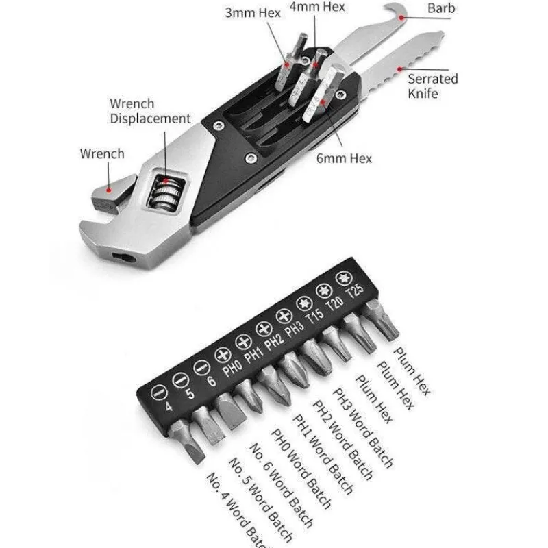 The Decor Haven Fahrräder & Verkehr|Camping Im Freien-Faltbarer Schraubenschlüssel-Werkzeugsatz aus Edelstahl – Pro Expert Mechanic Tools