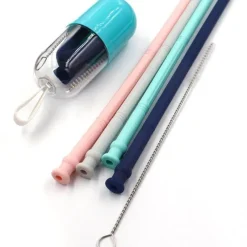 Little Nest Küche & Esszimmer-Faltbarer Silikon-Strohhalm – wiederverwendbarer, umweltfreundlicher Trinkhalm