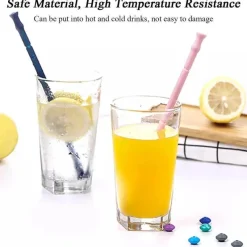 Little Nest Küche & Esszimmer-Faltbarer Silikon-Strohhalm – wiederverwendbarer, umweltfreundlicher Trinkhalm