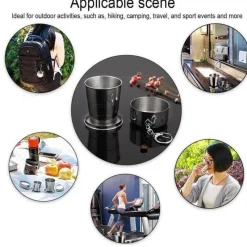 Adventure Basecamp Camping Im Freien|Küche & Esszimmer-Faltbarer tragbarer Campingbecher aus Edelstahl mit Schlüsselanhänger