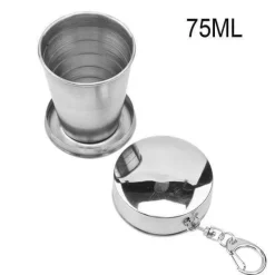 Adventure Basecamp Camping Im Freien|Küche & Esszimmer-Faltbarer tragbarer Campingbecher aus Edelstahl mit Schlüsselanhänger