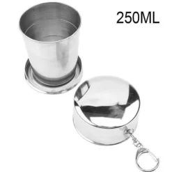 Adventure Basecamp Camping Im Freien|Küche & Esszimmer-Faltbarer tragbarer Campingbecher aus Edelstahl mit Schlüsselanhänger