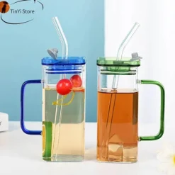 Plates u0026 More Küche & Esszimmer-Farbige Glasbecher mit Strohhalm – Lustiges Trinkgeschirr-Set