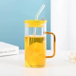 Plates u0026 More Küche & Esszimmer-Farbige Glasbecher mit Strohhalm – Lustiges Trinkgeschirr-Set