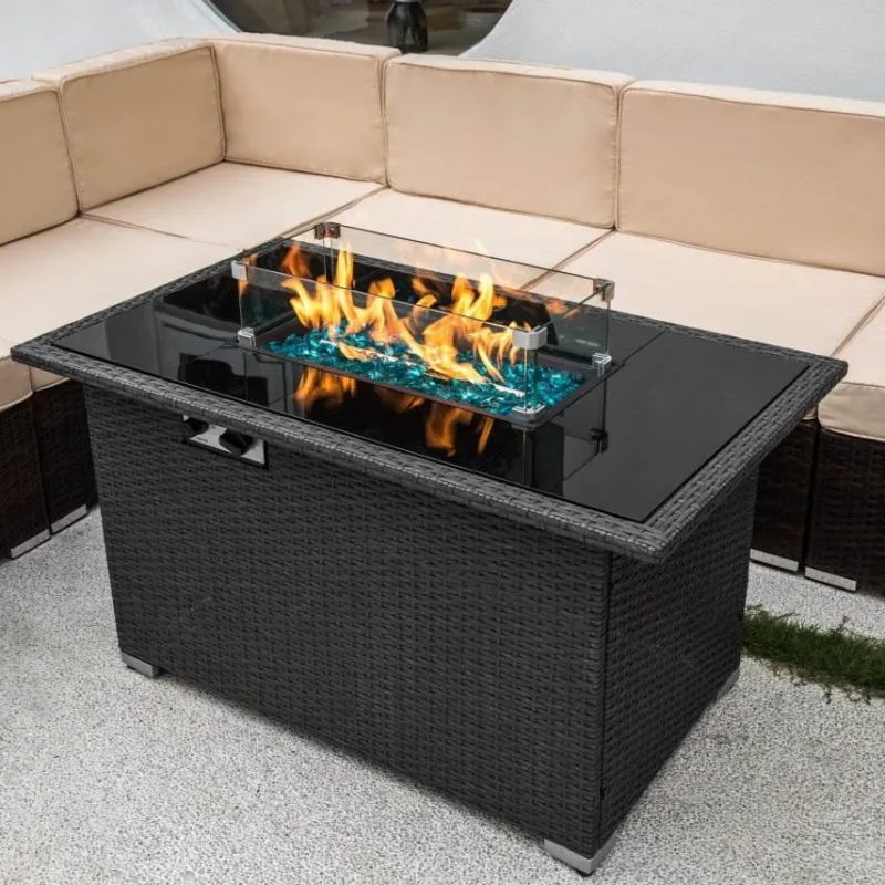 Comfort u0026 Style Camping Im Freien|Outdoor & Garten-Feuerstellentisch aus blauem Stein – Eleganter Versammlungstisch für die Terrasse im Freien