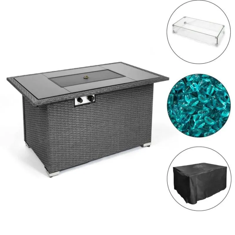 Comfort u0026 Style Camping Im Freien|Outdoor & Garten-Feuerstellentisch aus blauem Stein – Eleganter Versammlungstisch für die Terrasse im Freien