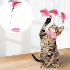 TailTrend Haustierzubehör|Haustierspielzeug-Flauschiges Katzenspielzeughalsband mit Federn – Interaktives Spielzubehör