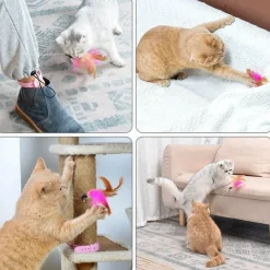 TailTrend Haustierzubehör|Haustierspielzeug-Flauschiges Katzenspielzeughalsband mit Federn – Interaktives Spielzubehör