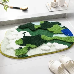 Soft Steps Badezimmer-Flocked Moss Bath Rug - Soft Green Bathroom Mat