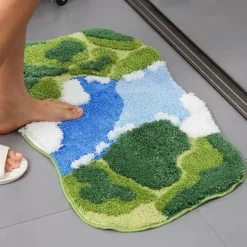 Soft Steps Badezimmer-Flocked Moss Bath Rug - Soft Green Bathroom Mat