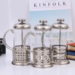 Tom Küche & Esszimmer-French-Press-Kaffeemaschine aus Edelstahl – 350 ml tragbarer Brüher für frischen Kaffee