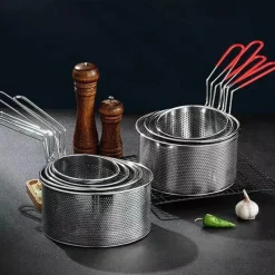 Tom Küche & Esszimmer-Frittierkorb aus Edelstahl – Pommes-Frites-Sieb, Abtropfwerkzeug für knuspriges Kochen