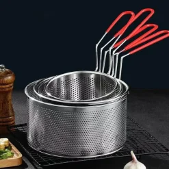 Tom Küche & Esszimmer-Frittierkorb aus Edelstahl – Pommes-Frites-Sieb, Abtropfwerkzeug für knuspriges Kochen