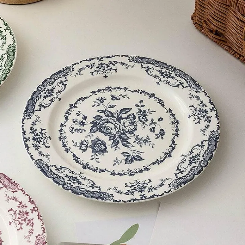 Elegance at the Table Küche & Esszimmer-Geblümter Essteller - Keramikgeschirr mit Rosendruck