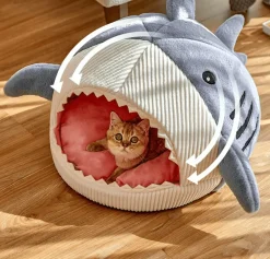 Decor Haustierzubehör|Haustierbetten-Gemütliches Hai-Haustierbett – Tragbares warmes Haus für Katzen und Hunde