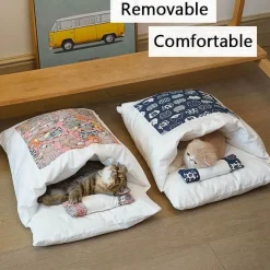 Decor Haustierzubehör|Haustierbetten-Gemütliches japanisches Katzenbett – entzückender Schlafplatz für Haustiere