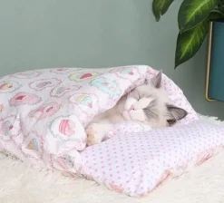 Decor Haustierzubehör|Haustierbetten-Gemütliches japanisches Katzenbett – entzückender Schlafplatz für Haustiere