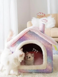 Decor Haustierzubehör|Haustierbetten-Gemütliches Plüsch-Haustierbett – warmes Hunde-/Katzenhaus