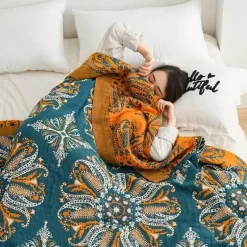 The Blanket Nook Bettzeug-Geometrische Baumwollgaze-Decke – Stilvolles Sommer-Heimtextil für Erwachsene