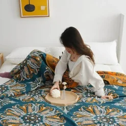 The Blanket Nook Bettzeug-Geometrische Baumwollgaze-Decke – Stilvolles Sommer-Heimtextil für Erwachsene