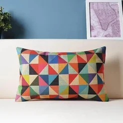 Plush Perch Bettzeug-Geometrischer bunter Lumbar Kissenbezug - Dekorative Kissenhülle