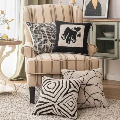 Pillow Haven Bettzeug-Geometrischer Kissenbezug - Modernes Beige-Schwarz-Dekor