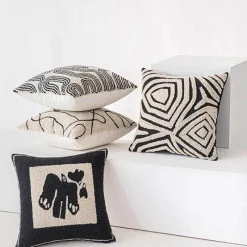 Pillow Haven Bettzeug-Geometrischer Kissenbezug - Modernes Beige-Schwarz-Dekor