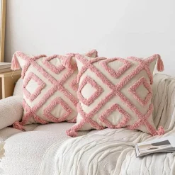 The Cushion Corner Bettzeug-Geometrischer rosa Kissenbezug - 45x45cm getufteter Kissenbezug aus Baumwolle