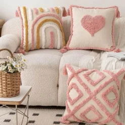 The Cushion Corner Bettzeug-Geometrischer rosa Kissenbezug - 45x45cm getufteter Kissenbezug aus Baumwolle