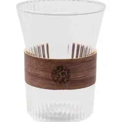 Plates u0026 More Küche & Esszimmer-Geripptes Whiskyglas mit Holzhülle – 300 ml, hitzebeständige Kaffeetasse